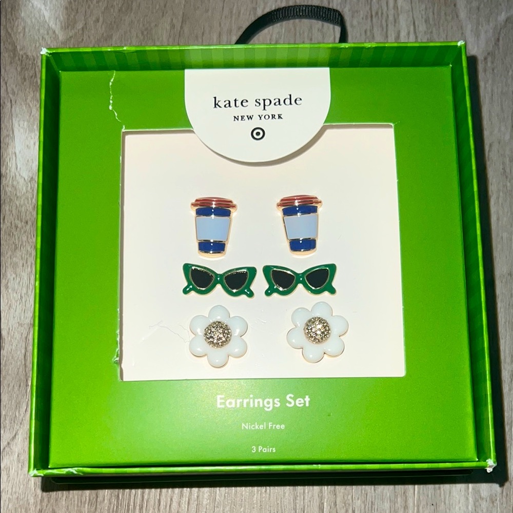 Kate Spade Earrings Set with Blue, Green, and White Accents